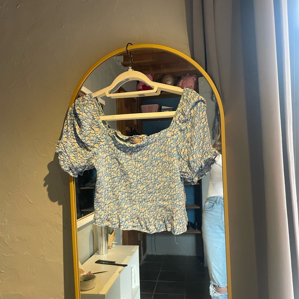 SO Blue Floral Off-Shoulder Blouse